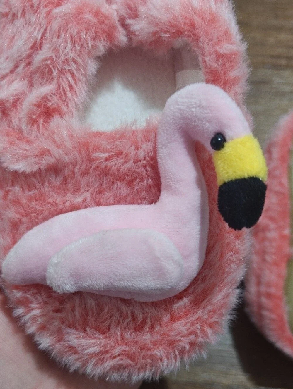 Pink Plush Flamingo Slippers Kids 9/10